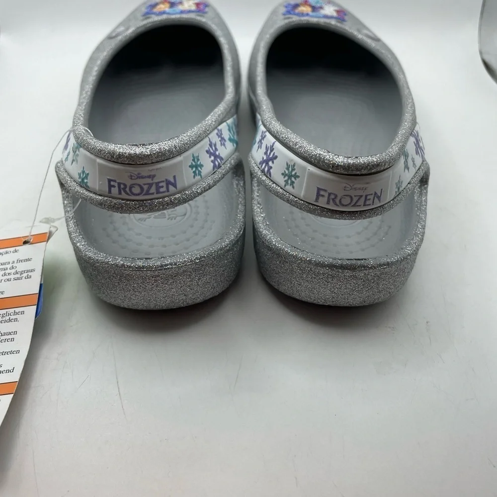 NEW! Crocs X Disney Frozen Genna II girls silver sparkly flats size 5Y